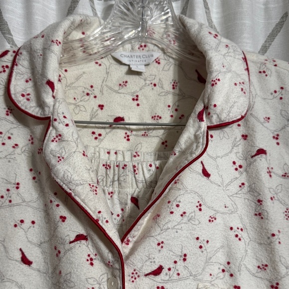 Charter Club Cream Pajama Set with Red Trim - Picture 2 of 12